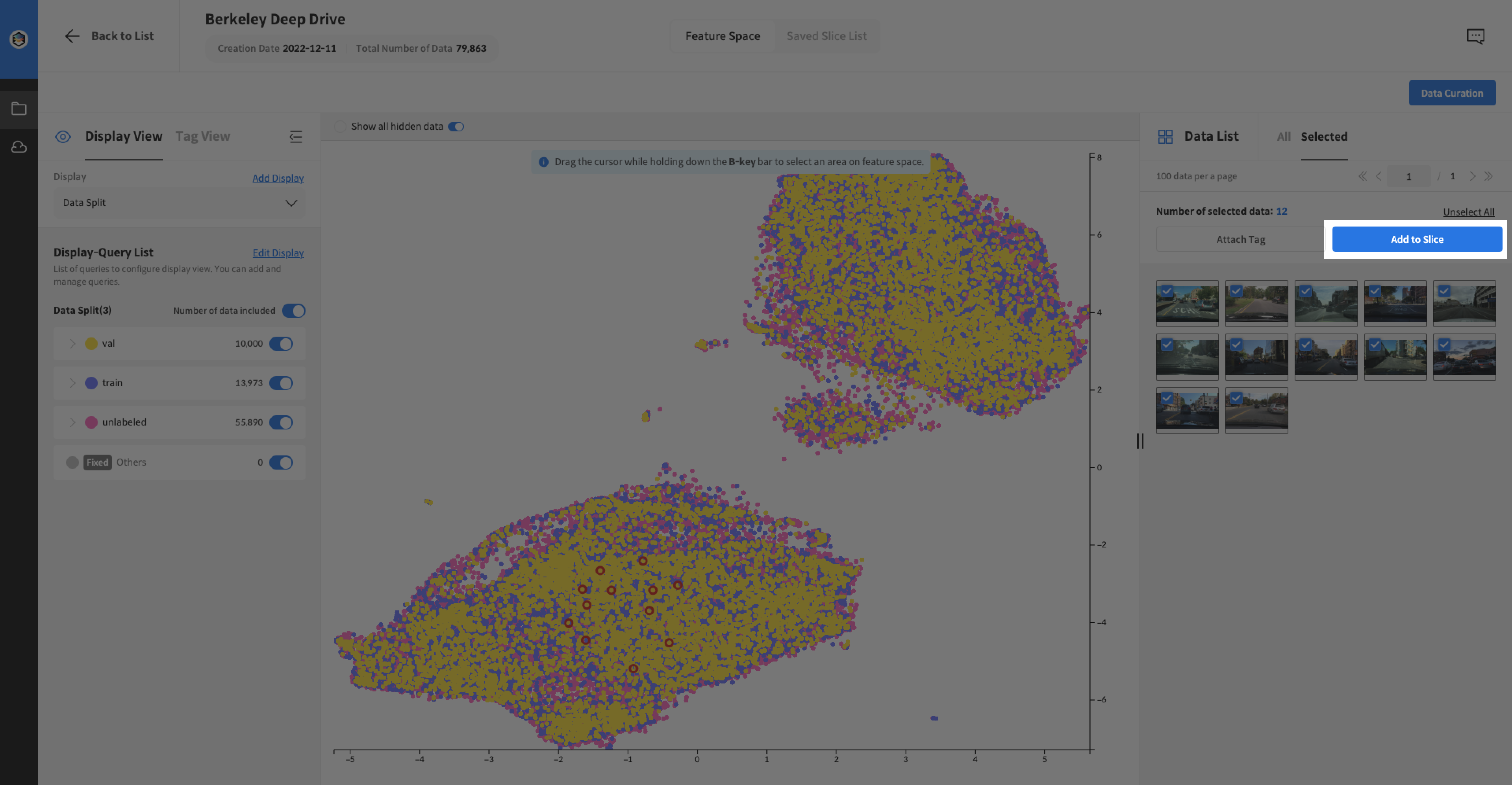 You can add some of the selected data from datasets and curation pages to the Slice.